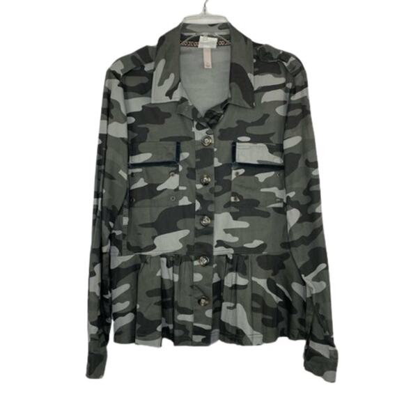 Knox Rose camo peplum button down lightweight jacket size Large - Picture 1 of 12
